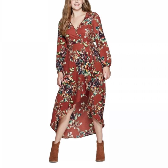 Xhilaration Dresses & Skirts - NEW Xhilaration Long Sleeve Floral Dress Rust XS